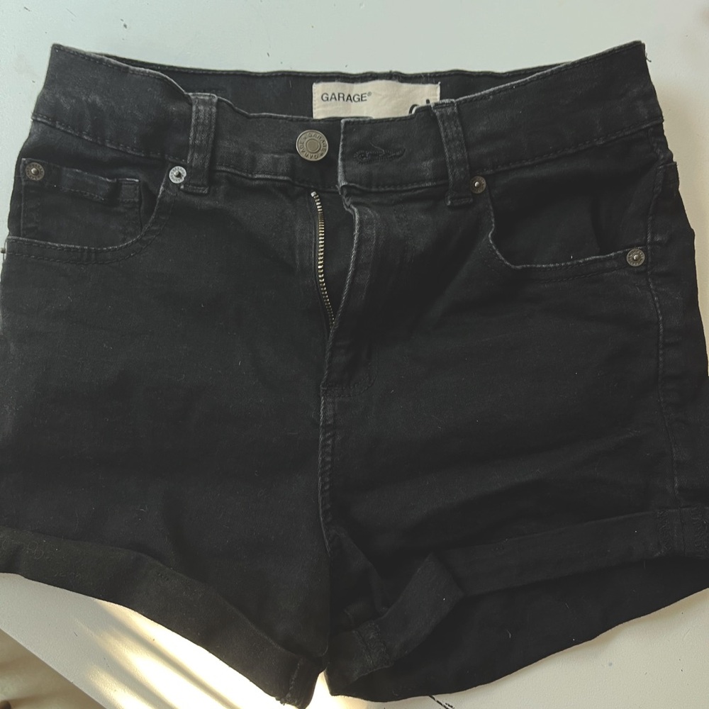 Garage Black Denim High-Rise Shorts
